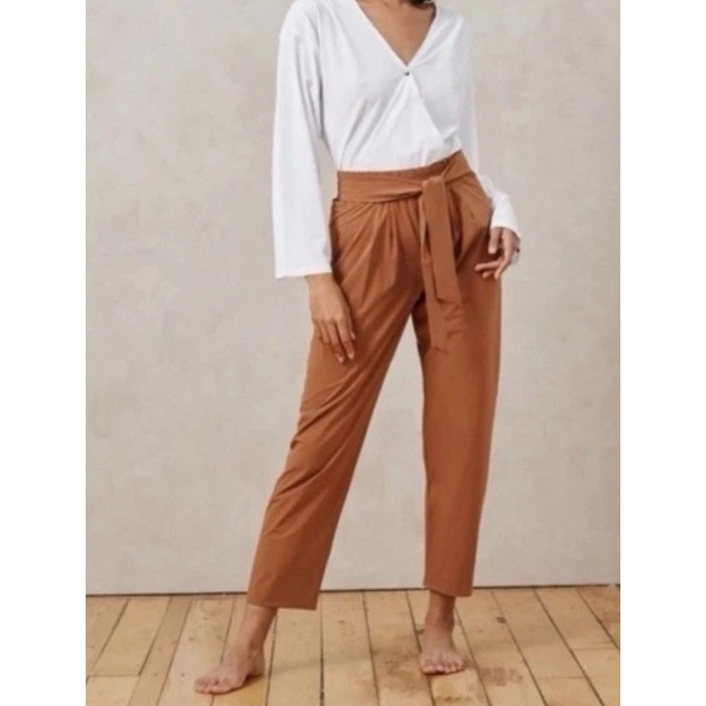 Aday Easy Days High Rise Cropped Tie Waist Pants Size Medium Belted Burnt Orange